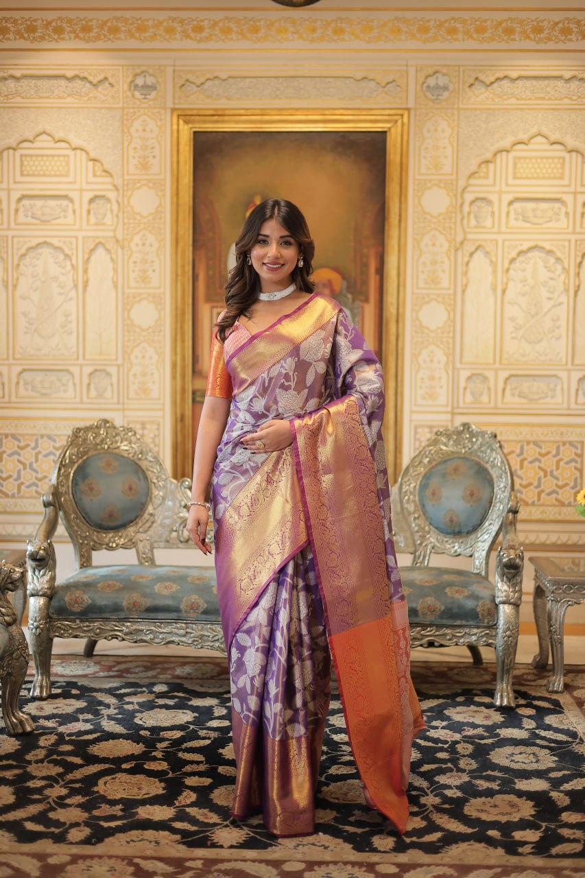 PREMIUM DESIGNER ZARI WEAVING KANJIVARAM SILK SAREE - LAVENDER