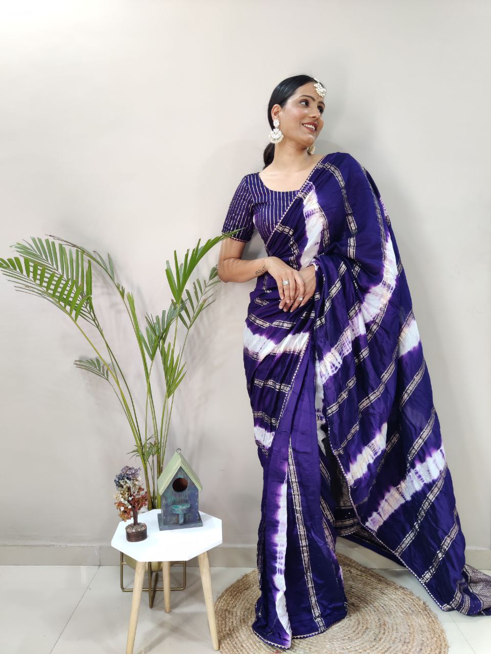 One Minute Ready To Wear Nylon Viscose Blue Chanderi Silk Saree Divashree