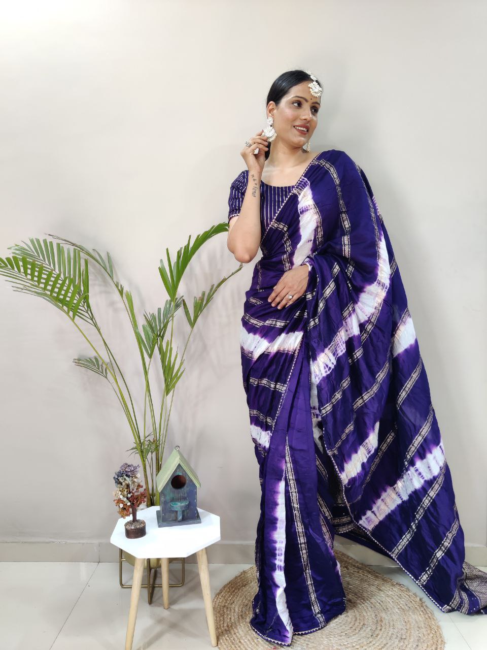 One Minute Ready To Wear Nylon Viscose Blue Chanderi Silk Saree Divashree