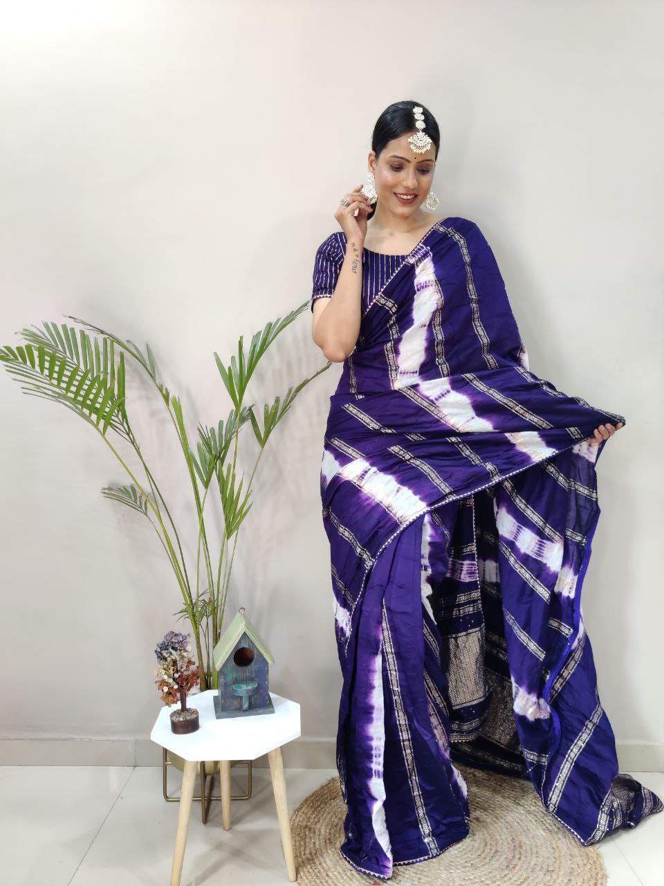 One Minute Ready To Wear Nylon Viscose Blue Chanderi Silk Saree Divashree