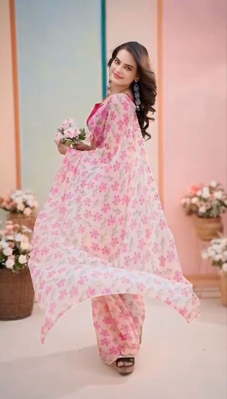 One Minute Ready To Wear Pink Flower Saree