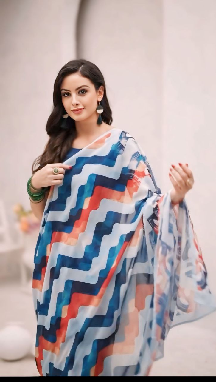 One Minute Ready To Wear Zigzag Printed Saree