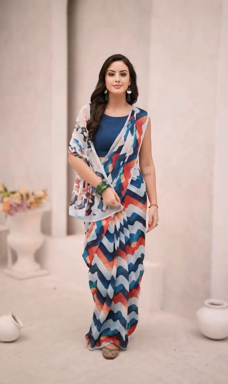 One Minute Ready To Wear Zigzag Printed Saree