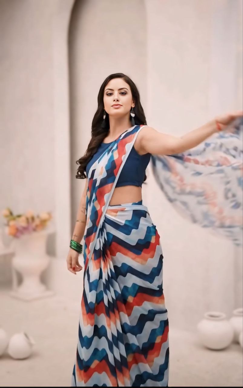 One Minute Ready To Wear Zigzag Printed Saree