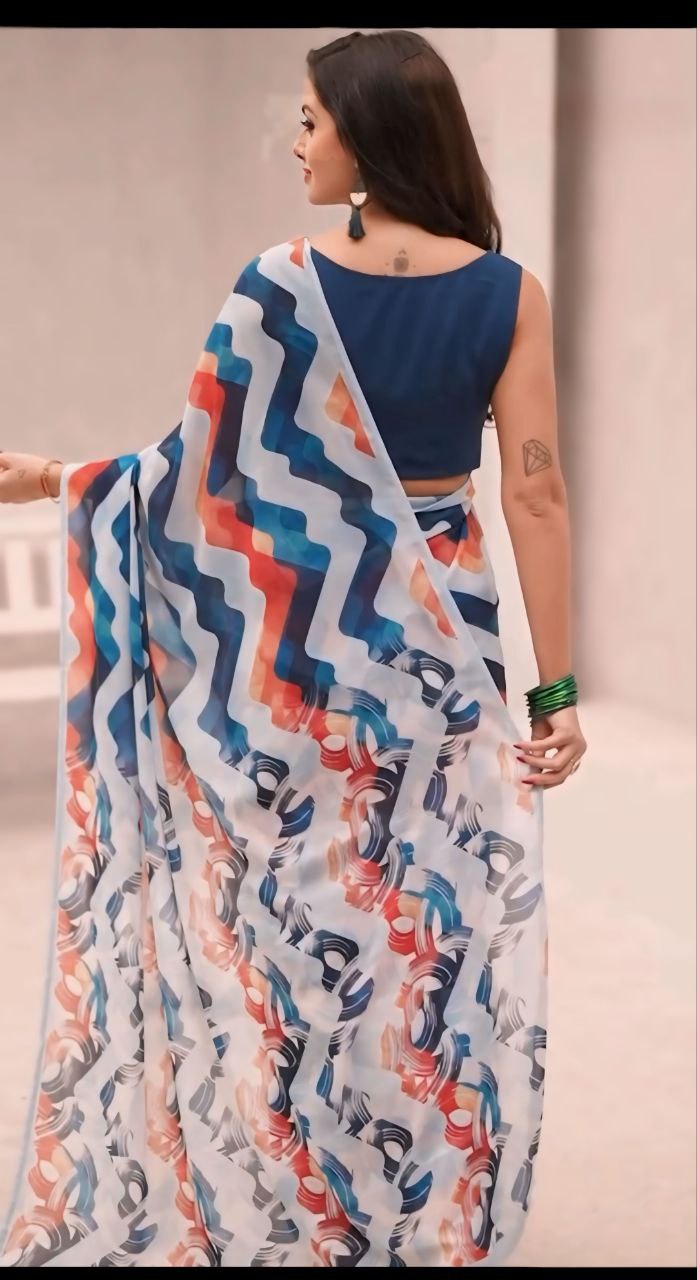 One Minute Ready To Wear Zigzag Printed Saree