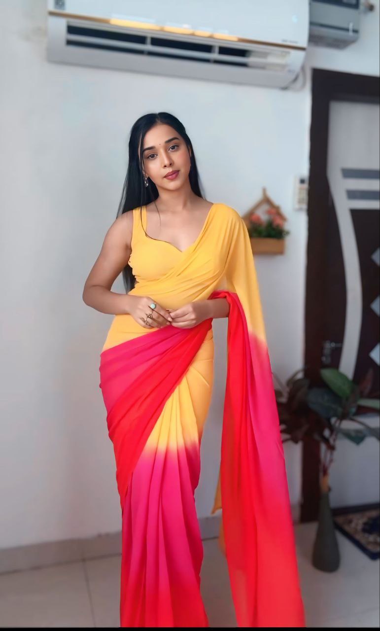 One Minute Ready To Wear Red Yellow Saree