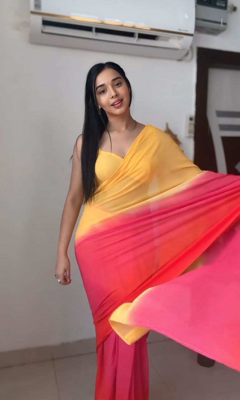 One Minute Ready To Wear Red Yellow Saree