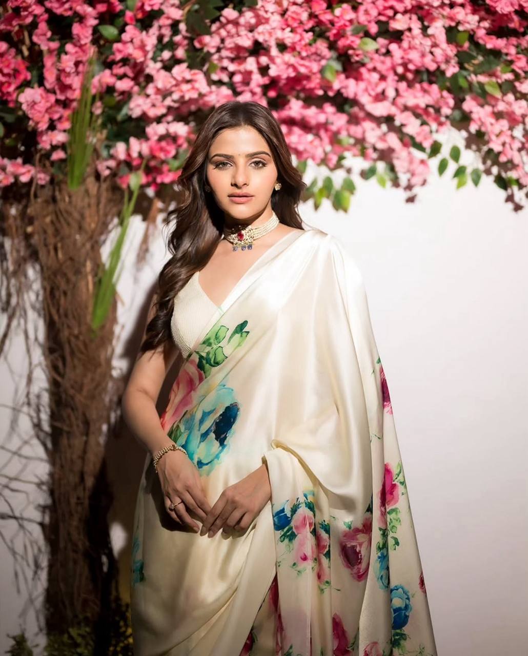 New Designer Shiny Flower Print Saree