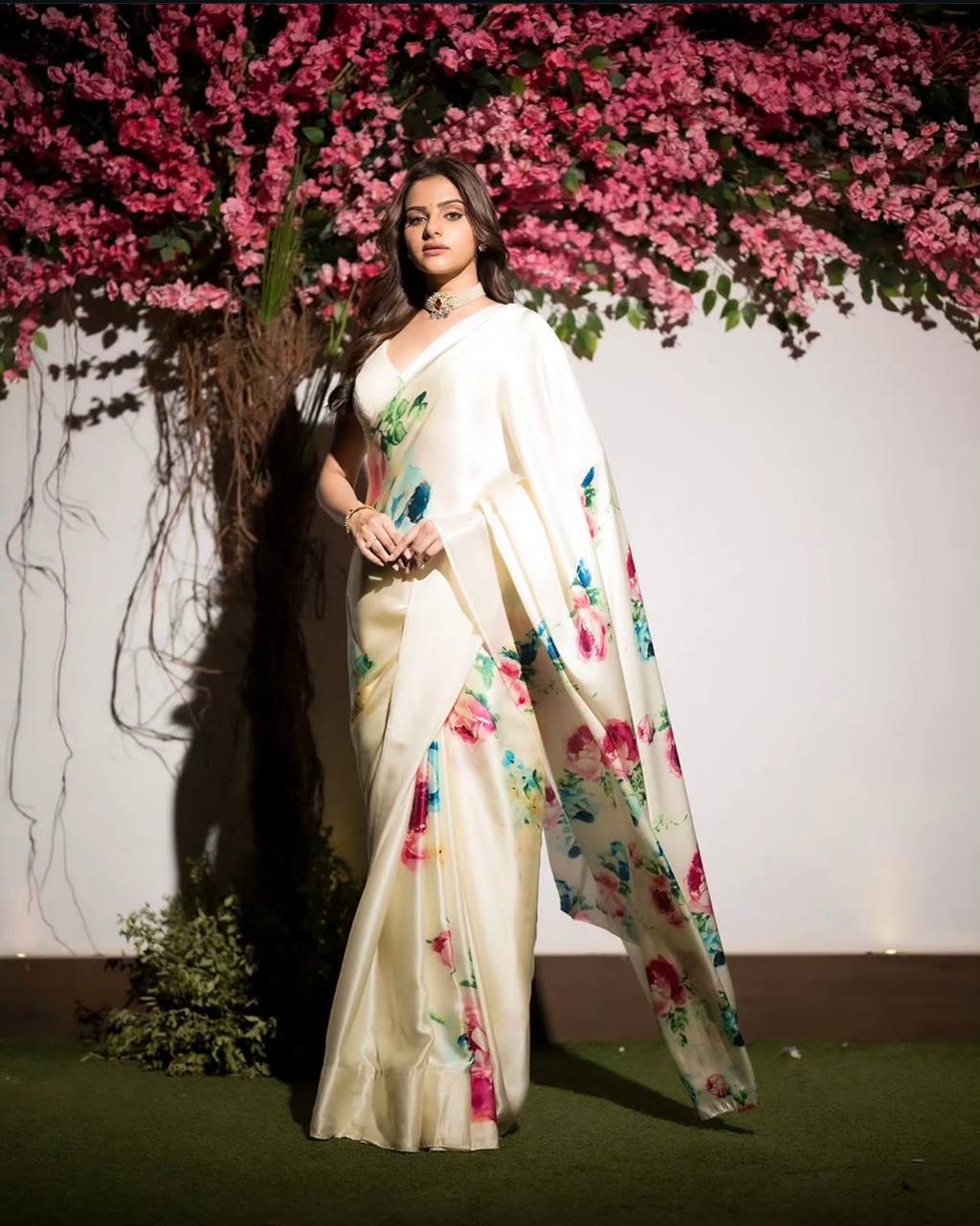 New Designer Shiny Flower Print Saree