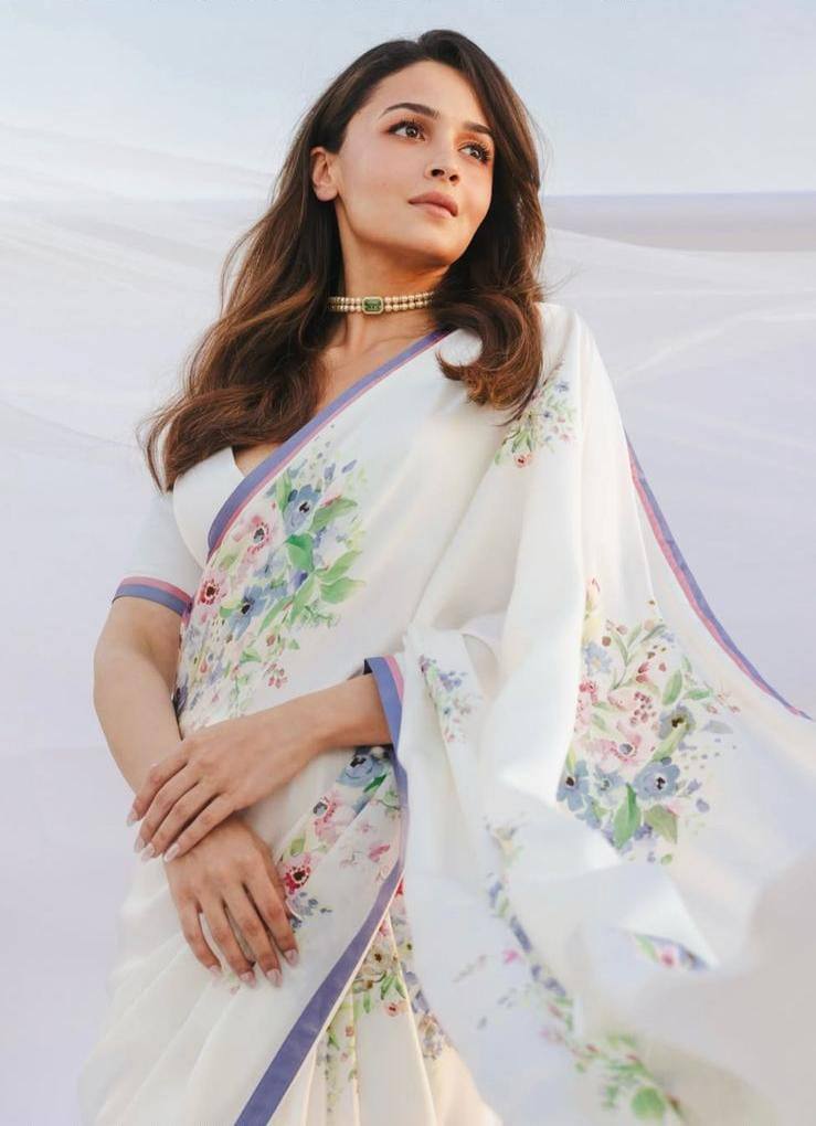 New Aliya Bhatt Premium Flower Print Saree