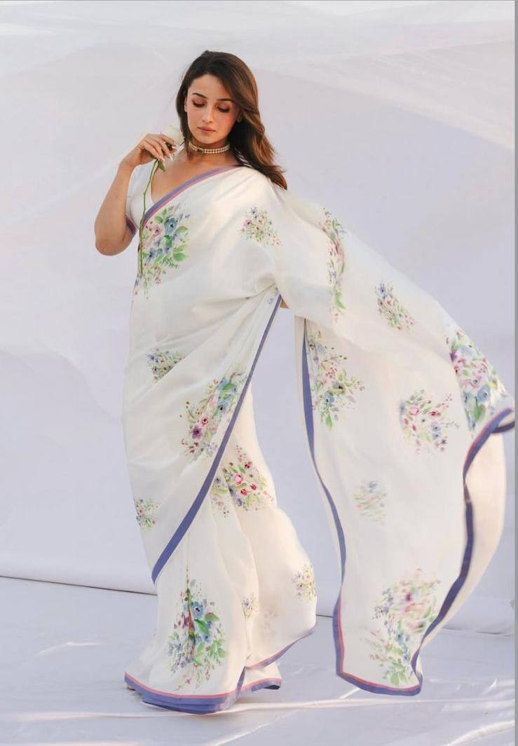 New Aliya Bhatt Premium Flower Print Saree