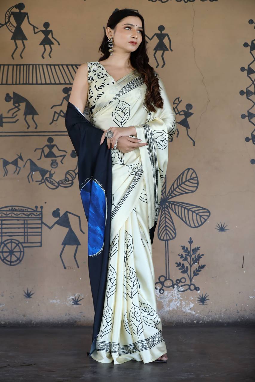 New Designer Premium Leaf Print Saree