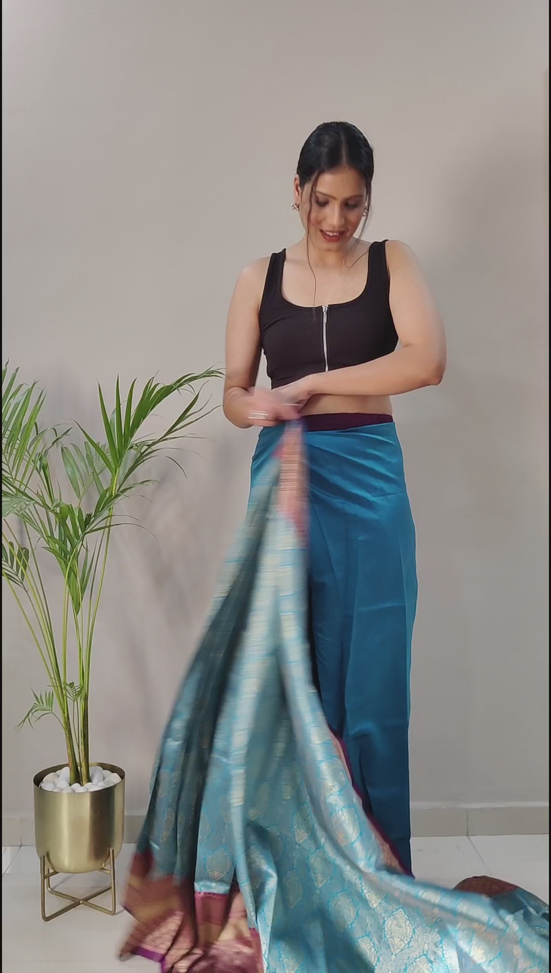 One Minute Ready to Wear New Trendy Look Woven Design Silk Rama Saree