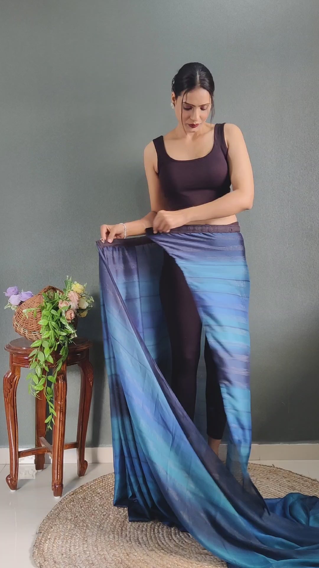 One Minute Ready to Wear New Premium Quelity Vinaile Blue Saree