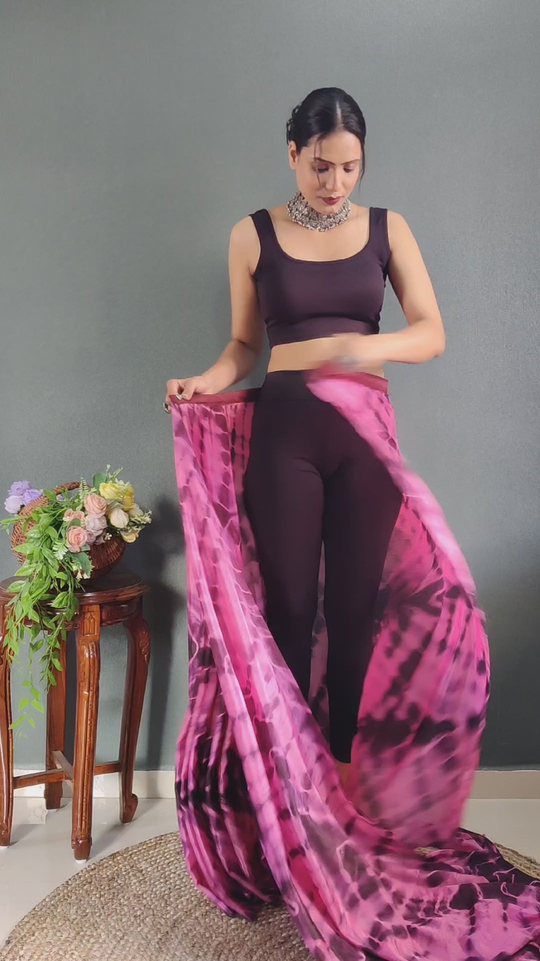 One Minute Ready to Wear New Premium Quality Wine Sibory Print Silk Saree