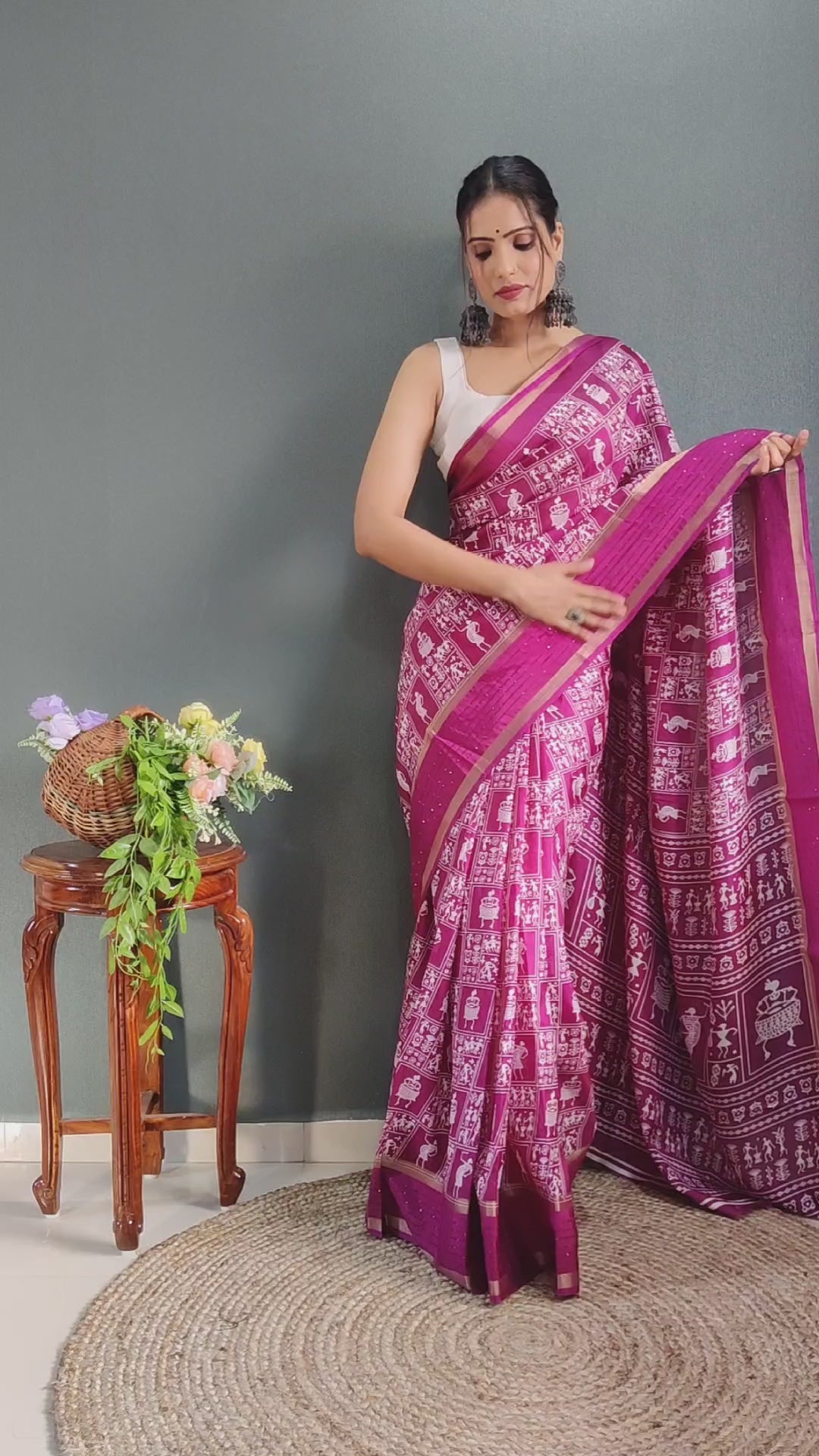 Fancy Dola Silk Jaipuri Print Wine Saree