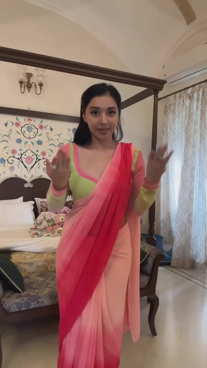 One Minute Ready To Wear Timeless Tradition Pink and Green Ensemble Saree with Unstitch Blouse