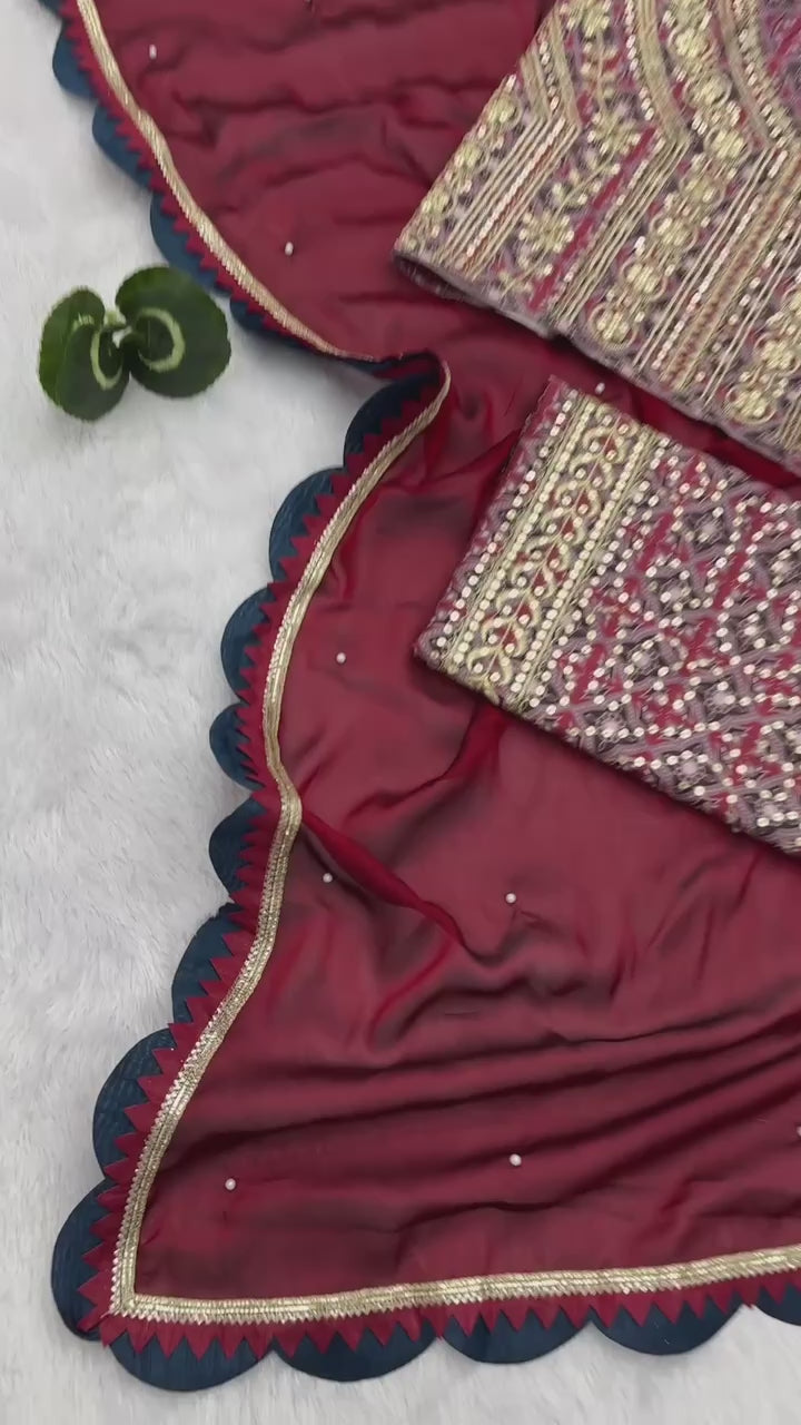 New Premium Quality Blooming Color Rangoli Fabric Pearl Moti Full Embroidery Work Saree