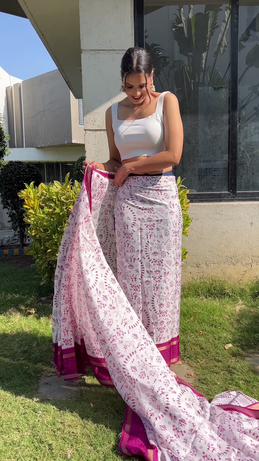 One Minute Ready to Wear New Classy Design White Pink Saree