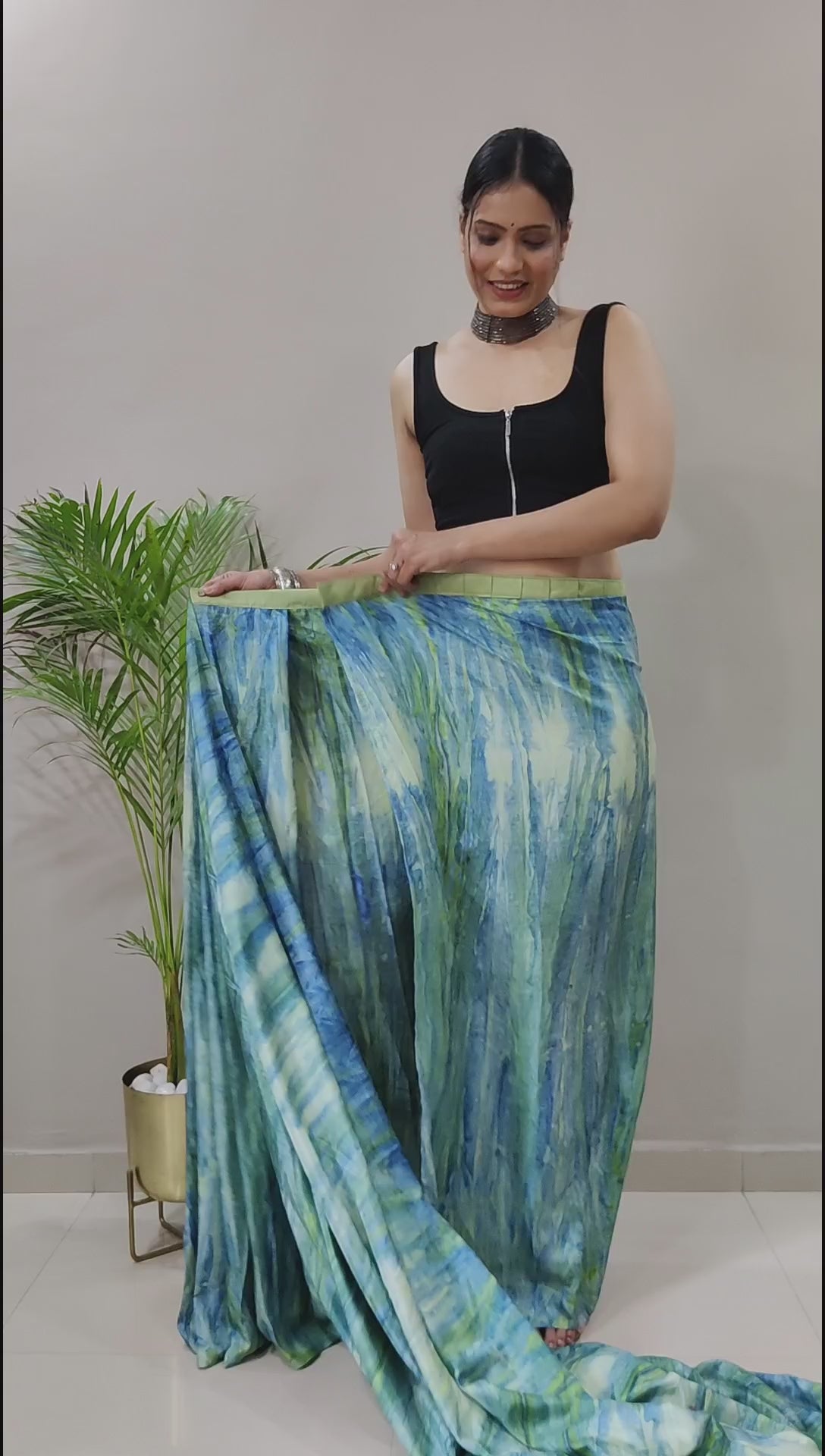 One Minute Ready to Wear New Classic Design Bottle Green Saree