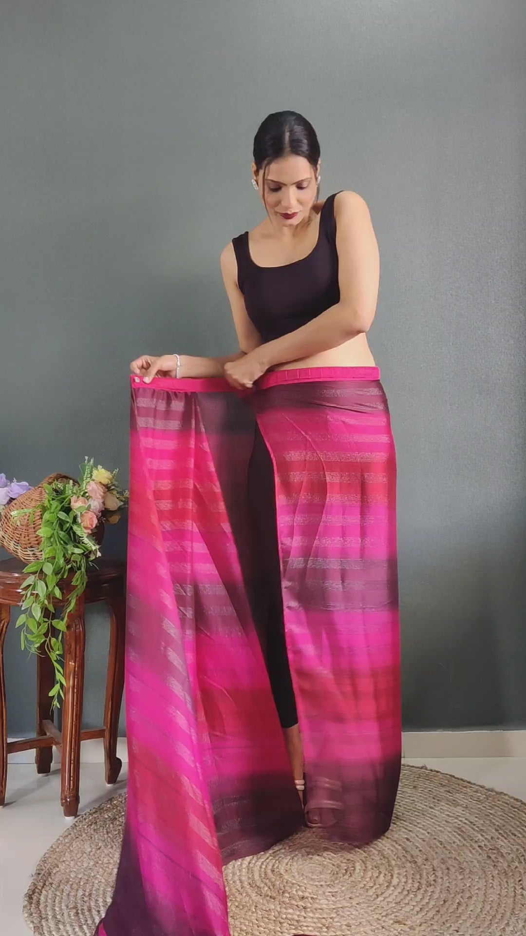 One Minute Ready to Wear New Premium Quelity Rose Pink Saree