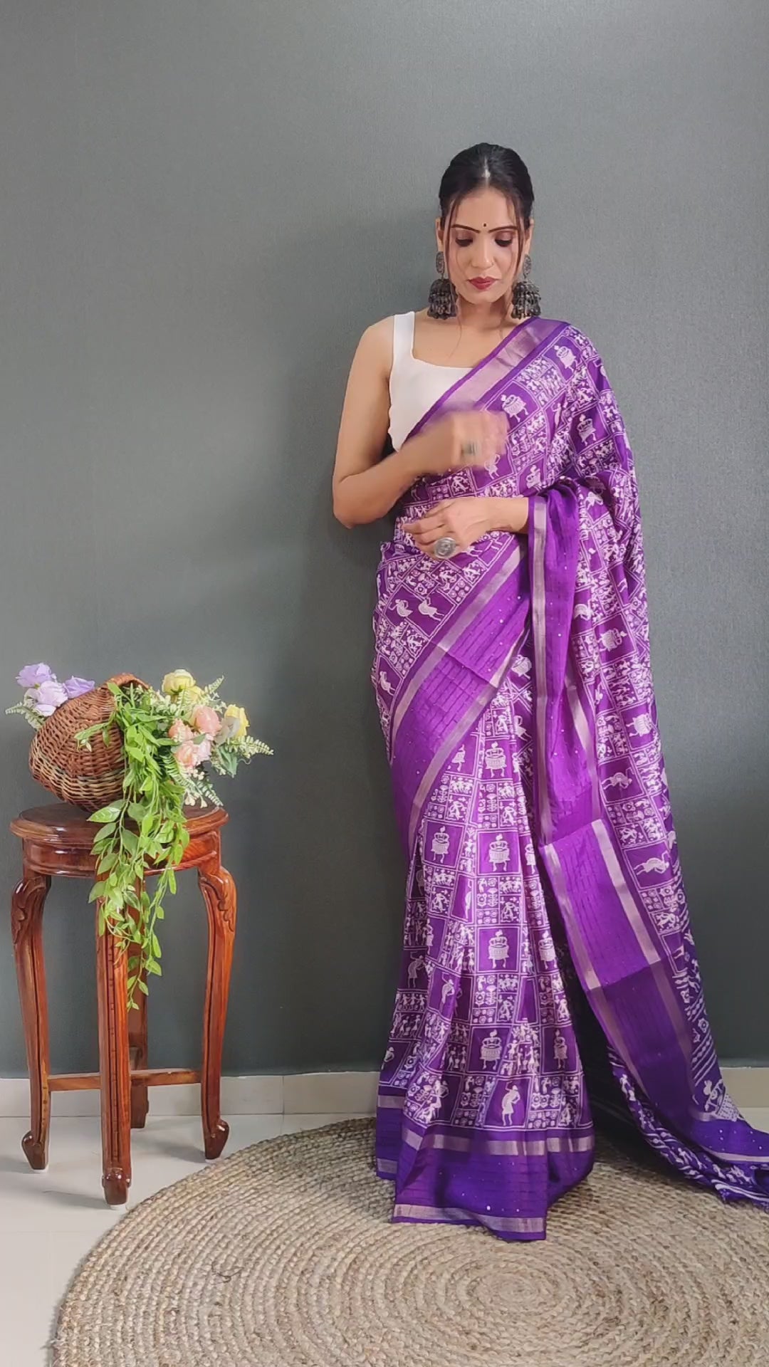 Fancy Dola Silk Jaipuri Print Rajwadi Purple Saree