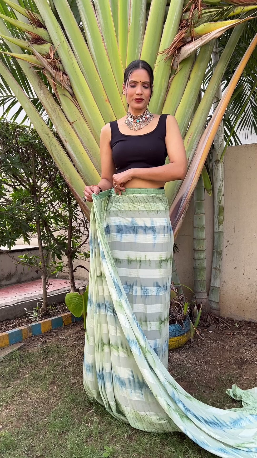One Minute Ready to Wear New Premium Quelity Shibori Pista Saree