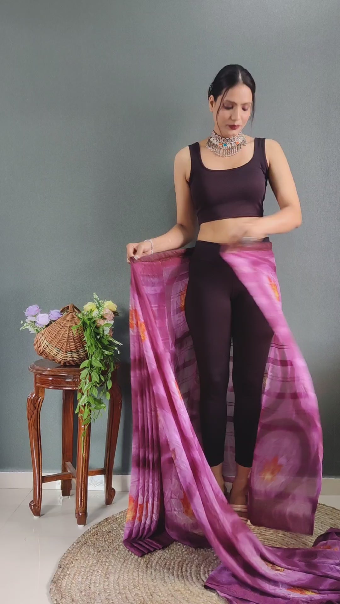 One Minute Ready to Wear New Classic Design Pink Saree