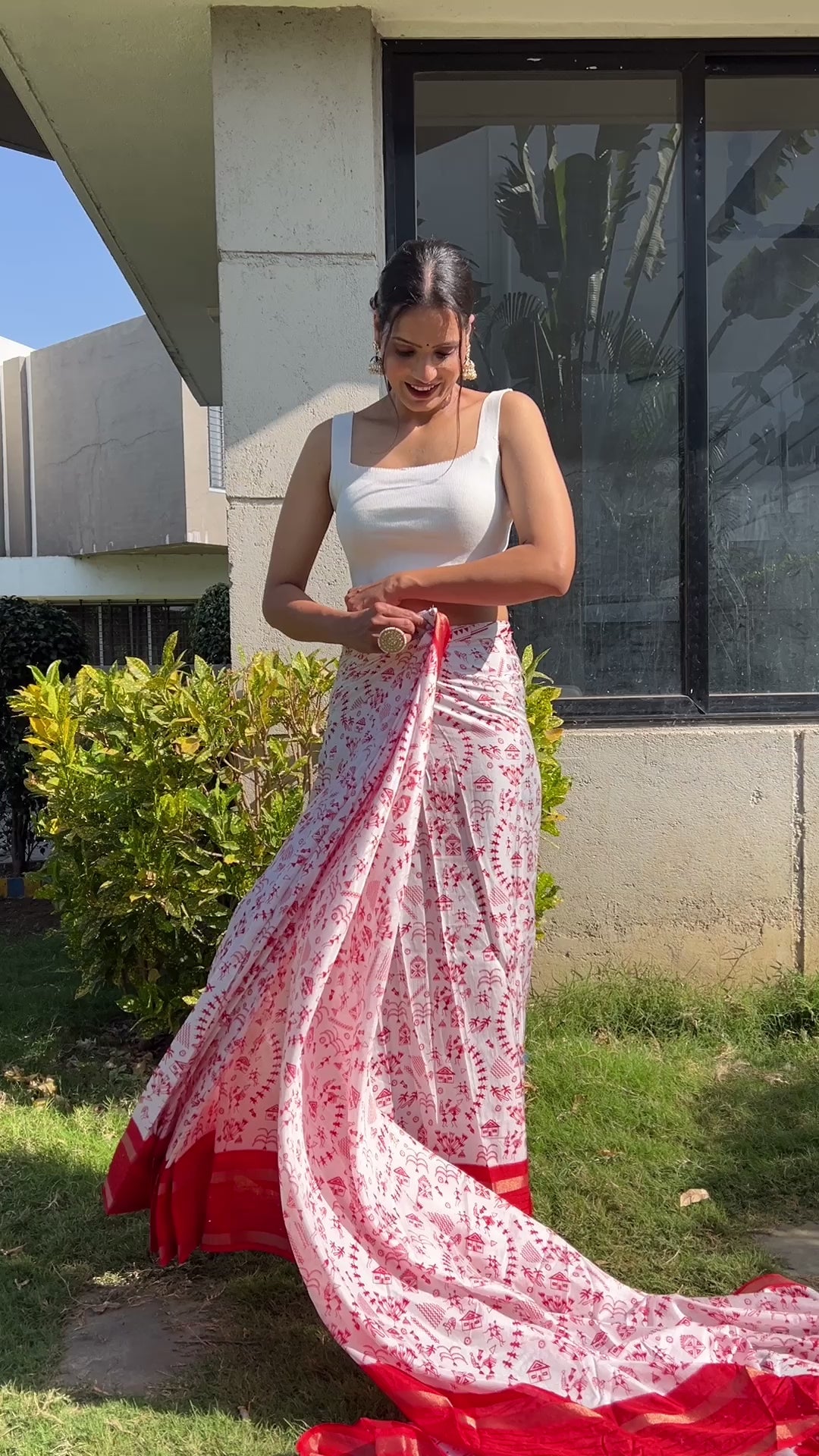 One Minute Ready to Wear New Classy Design White Red Saree