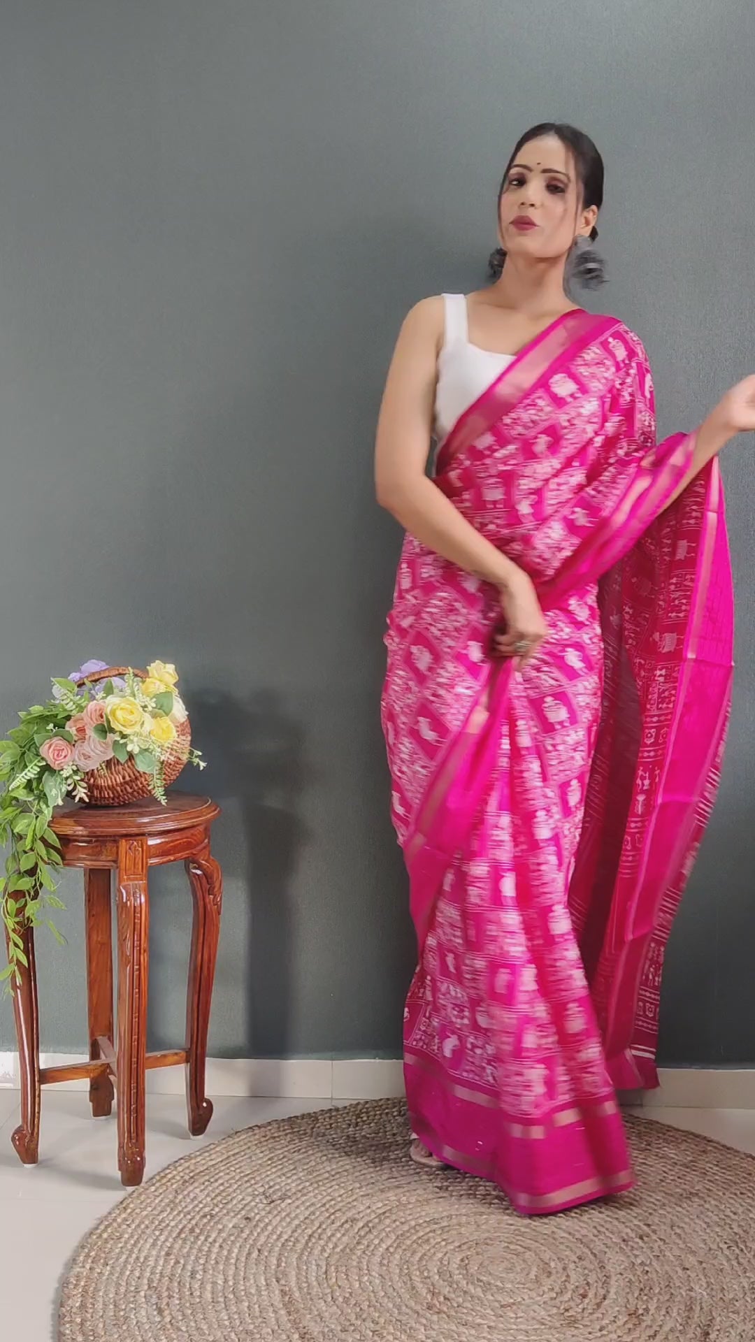 Fancy Dola Silk Jaipuri Print Rani Pink Saree