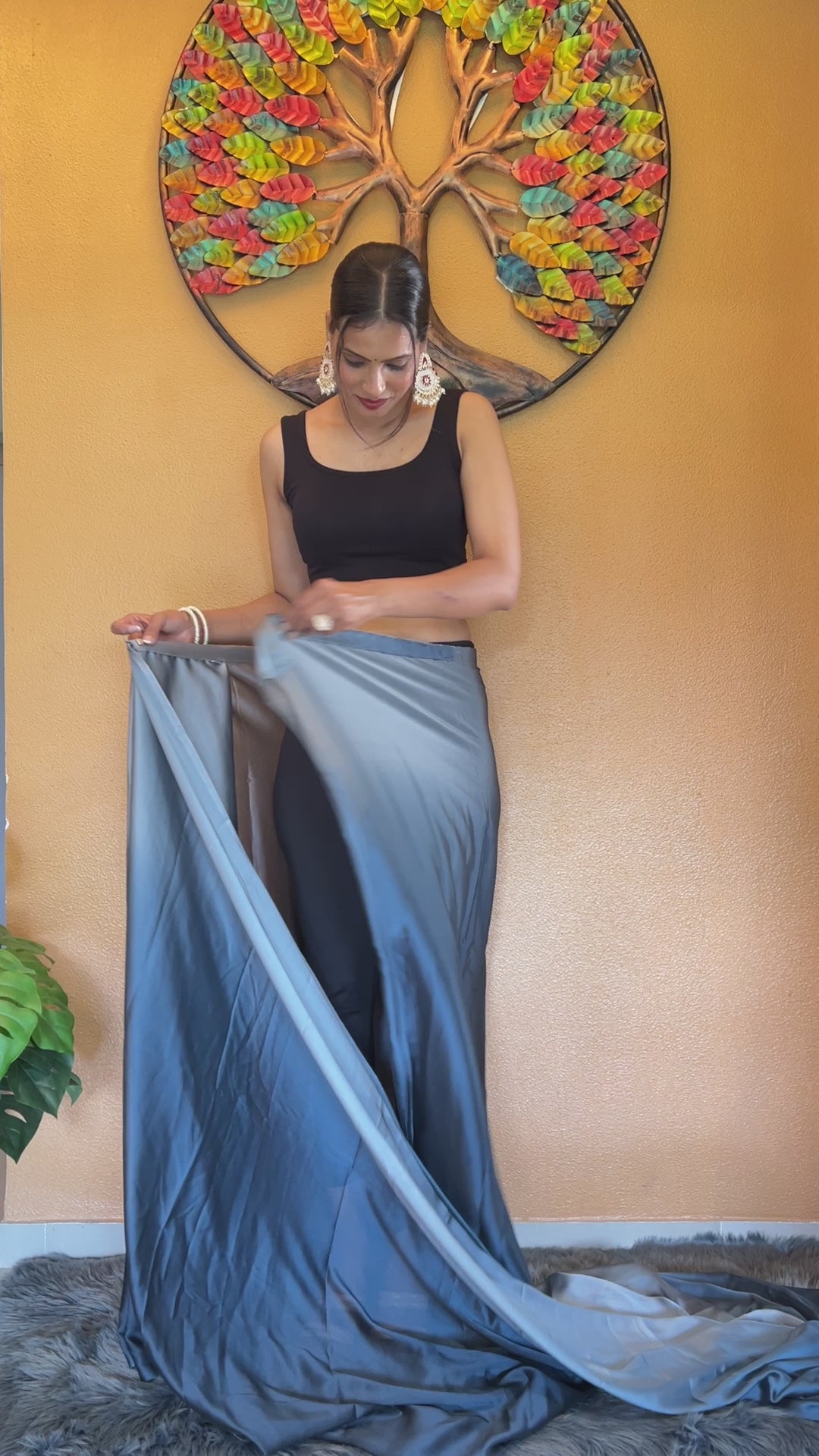 One Minute Ready To Wear New Premium Quality Graphite Glamour Saree