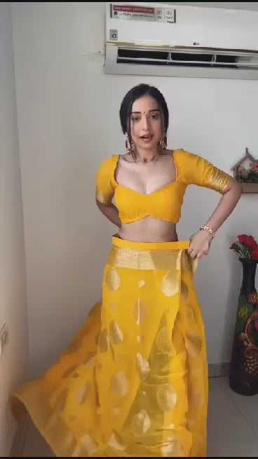 One Minute Ready To Wear pure soft cotton silk all-over jari patta design stunning jacquard border Saree