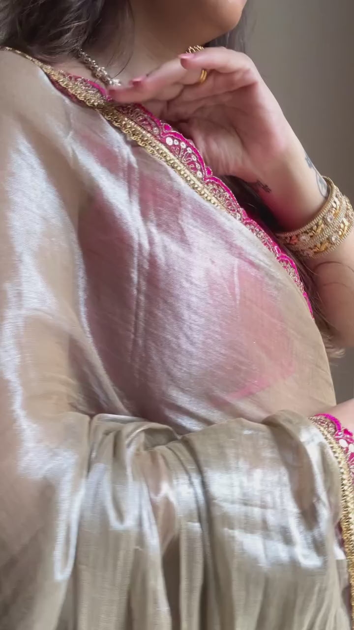 New Beautiful Fancy Designer Rosé Drape Saree with unstich blouse