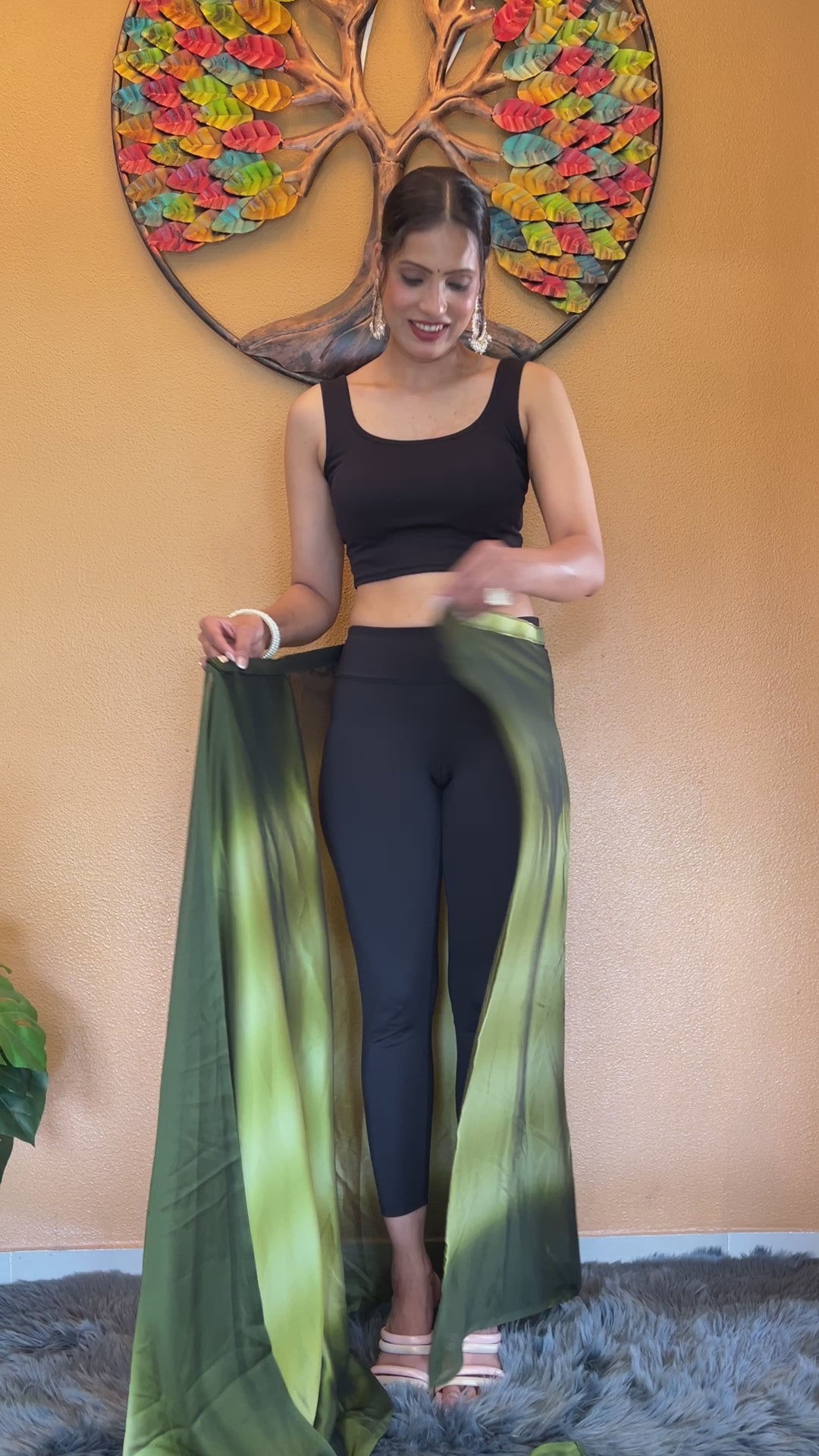 One Minute Ready to Wear New Looking Green Goddess Garb Softy georgette Saree