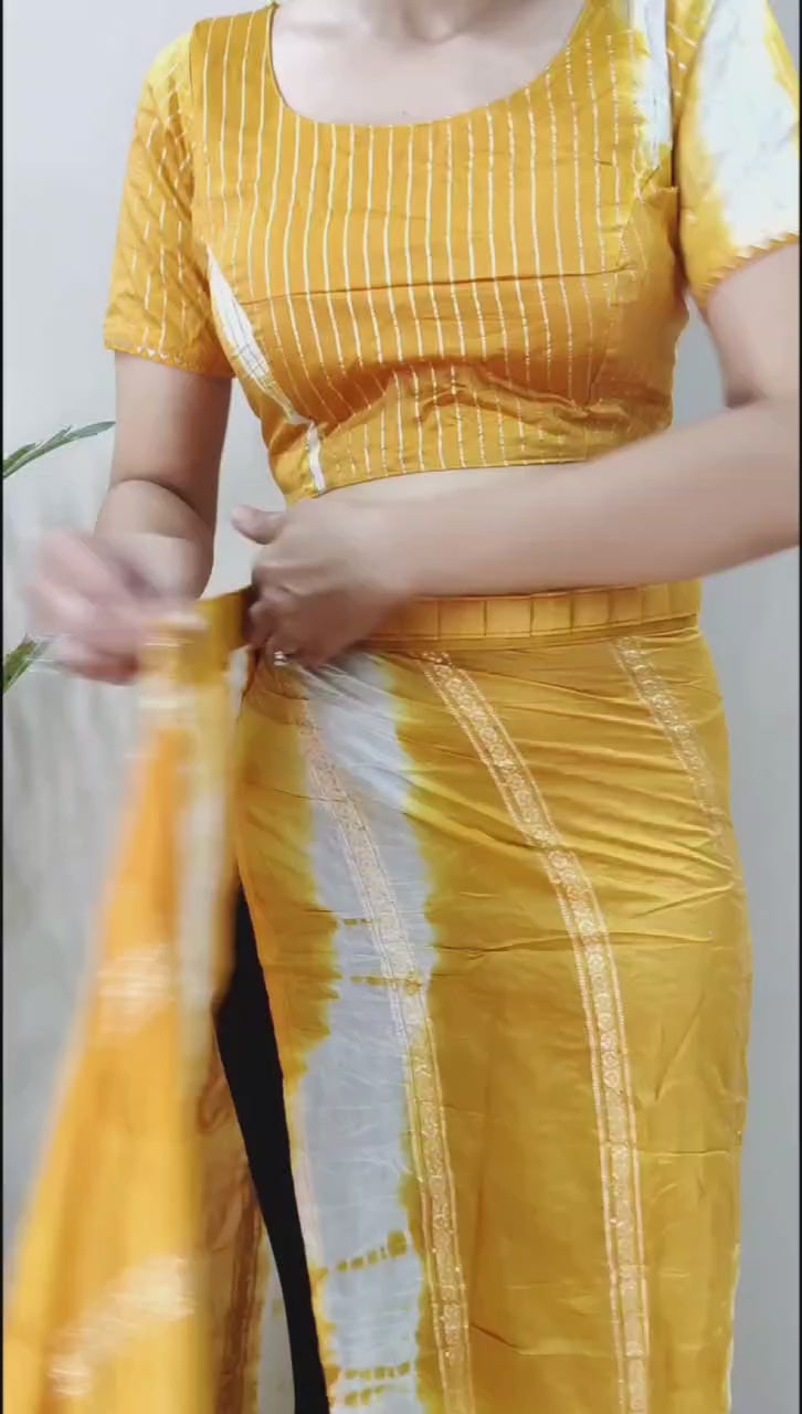 One Minute Ready To Wear Nylon Viscose Yellow Chanderi Silk Saree