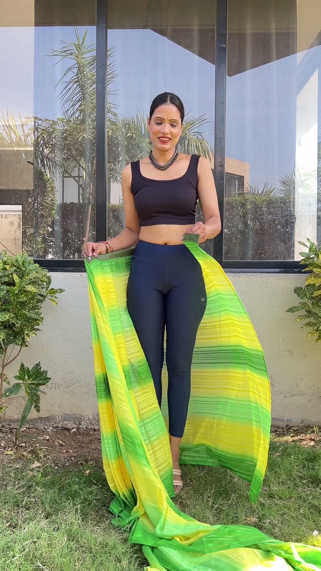 One Minute Ready To Wear New Pretty Green Sitara Print Saree