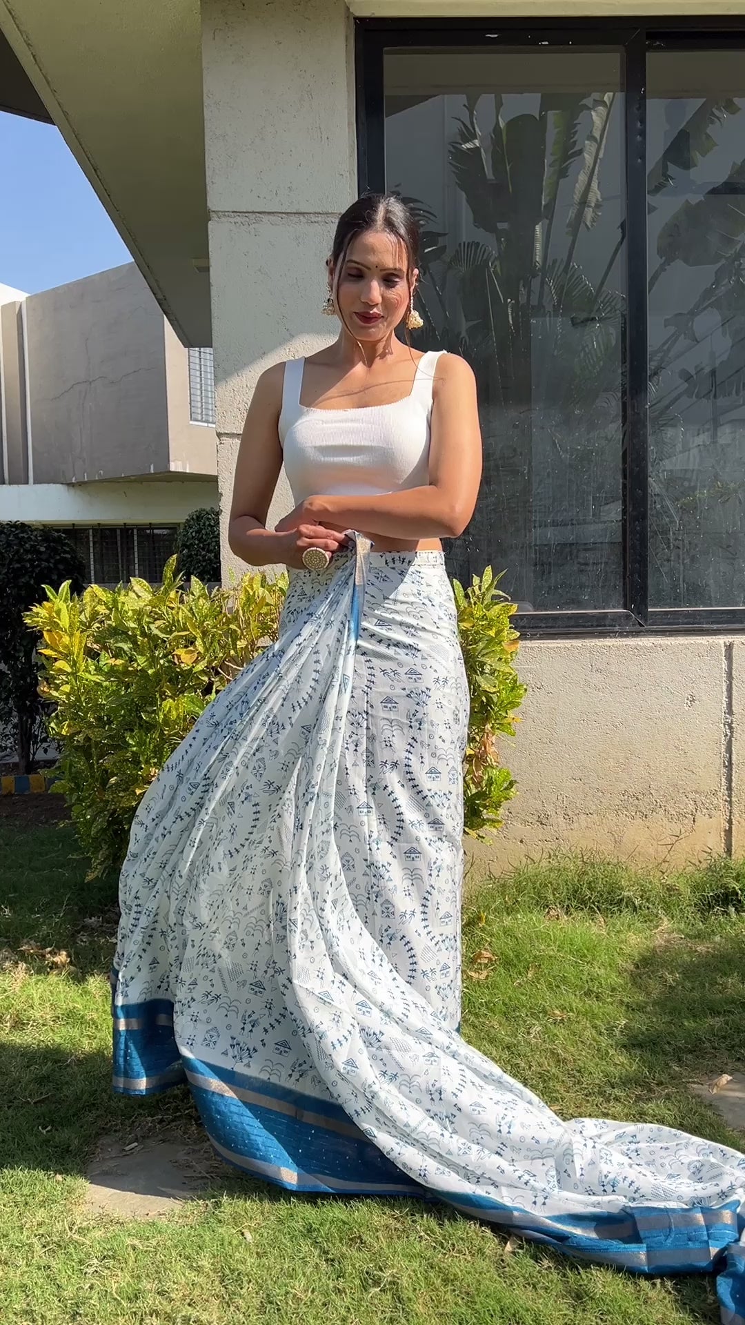 One Minute Ready to Wear New Classy Design White Blue Saree