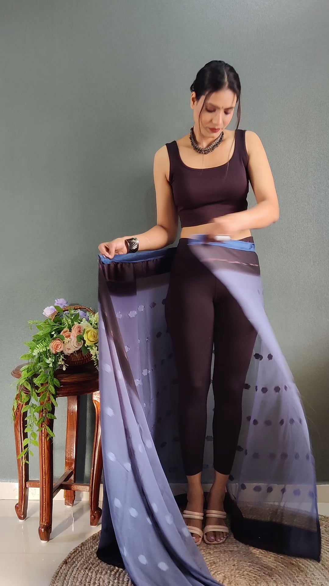 One Minute Ready to Wear New Premium Quality Blueberry Silk Saree