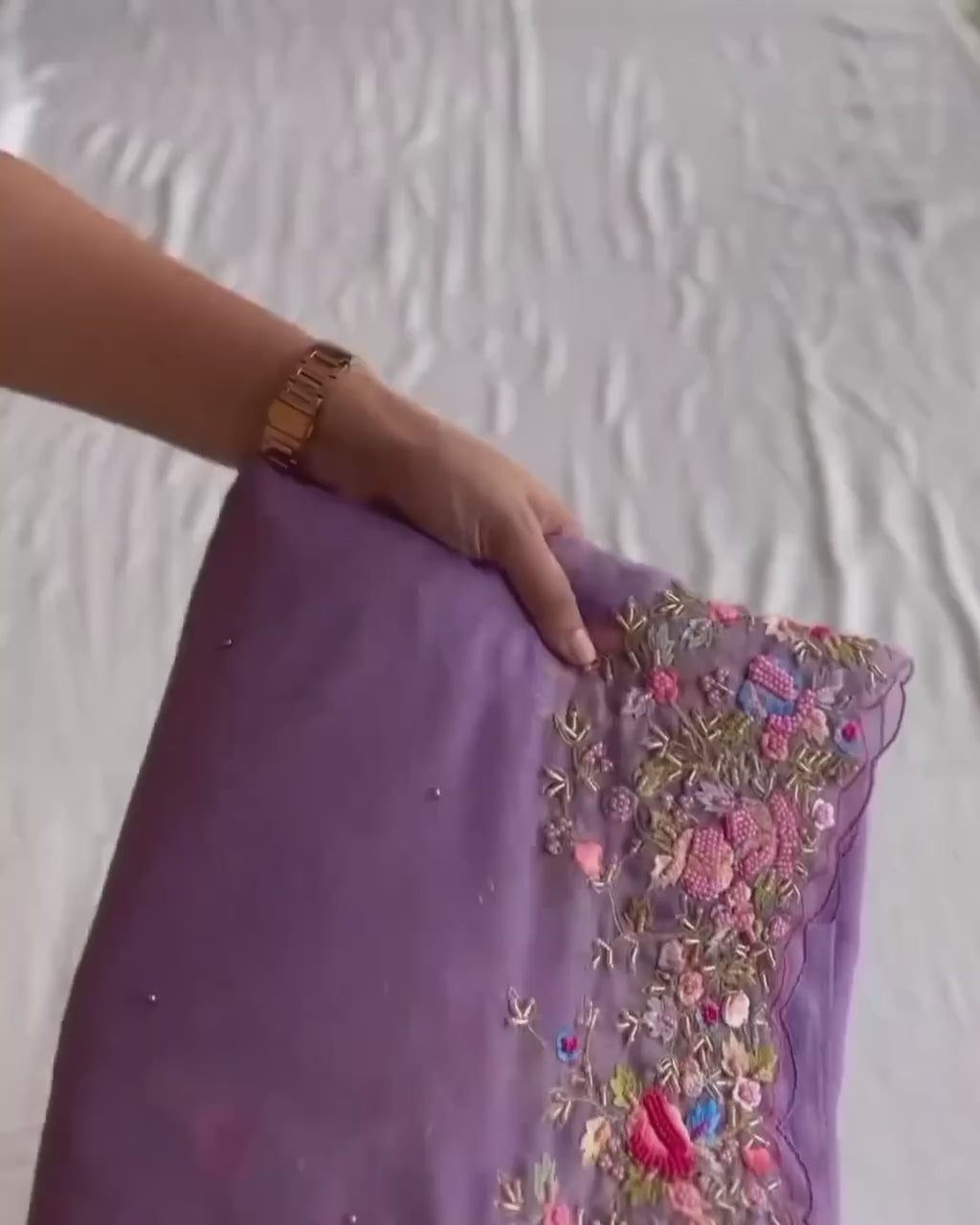 New Primiume Quality Faux Georgette Embroidered Work Cut and Hand Work Border Saree