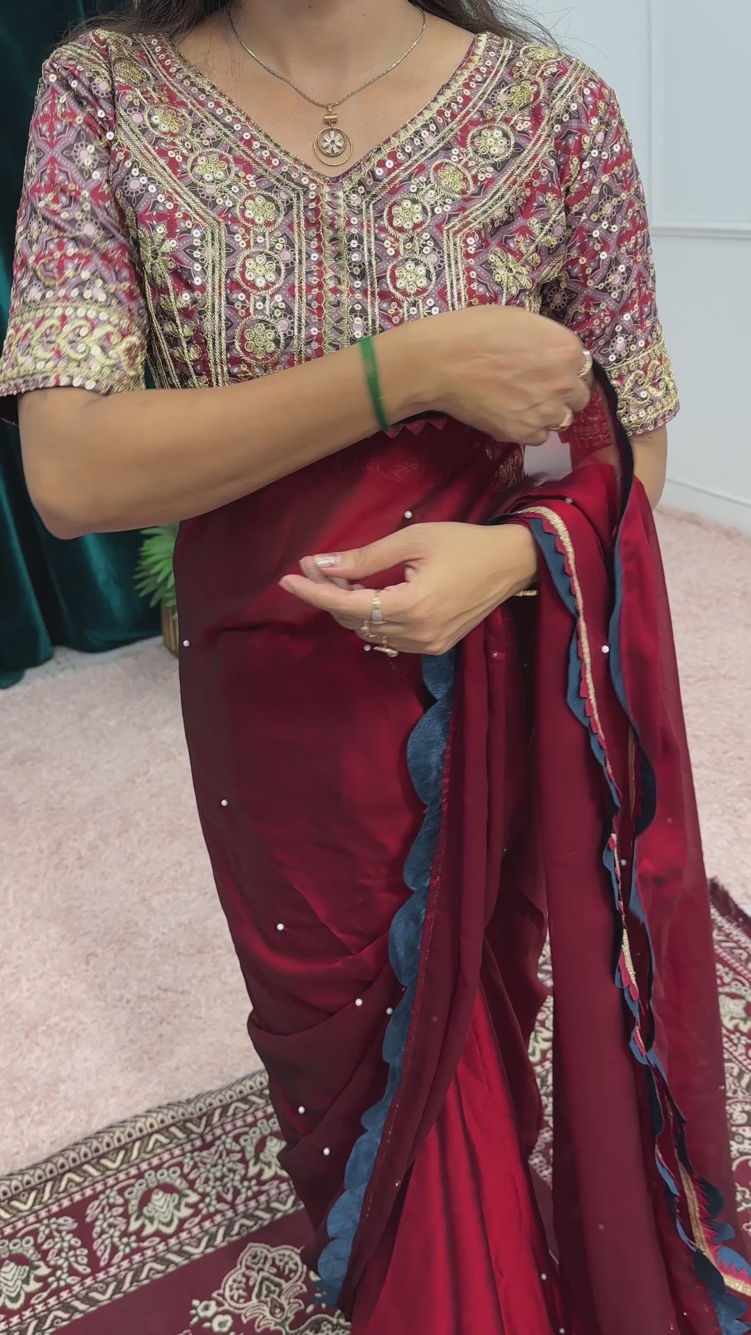 New Premium Quality Blooming Color Rangoli Fabric Pearl Moti Full Embroidery Work Saree