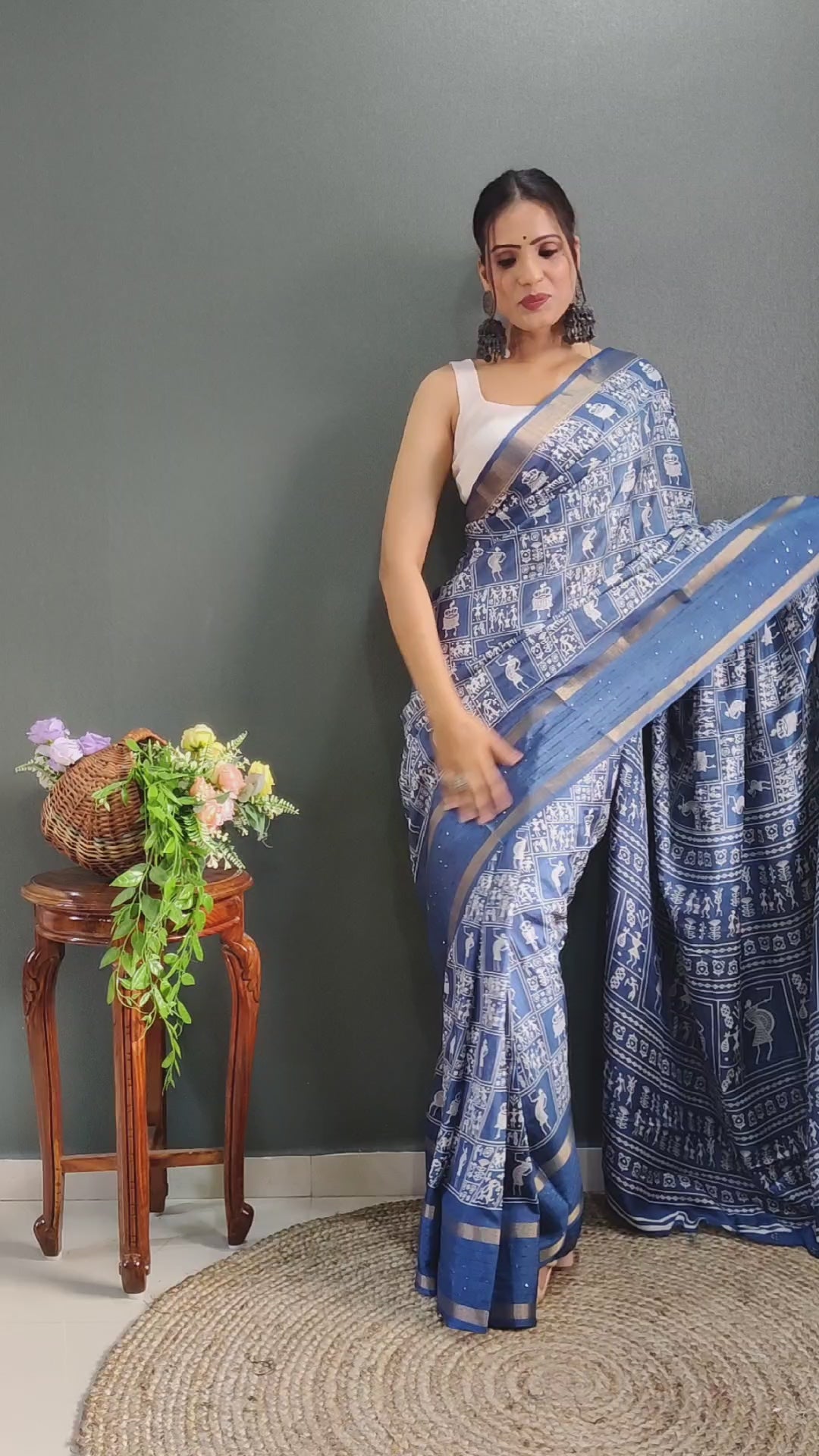 Fancy Dola Silk Jaipuri Print Rama Blue Saree