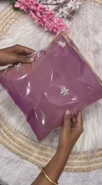 New Designer NC Moss Sattin Saree With All Over Birts Sequence Butti Work - Peach