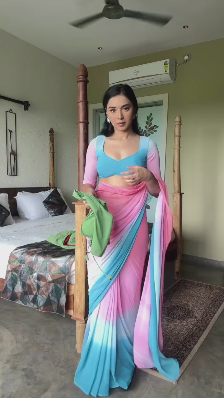 One Minute Ready To Wear Emerald and Graceful Tradition Saree with Unstitch Blouse