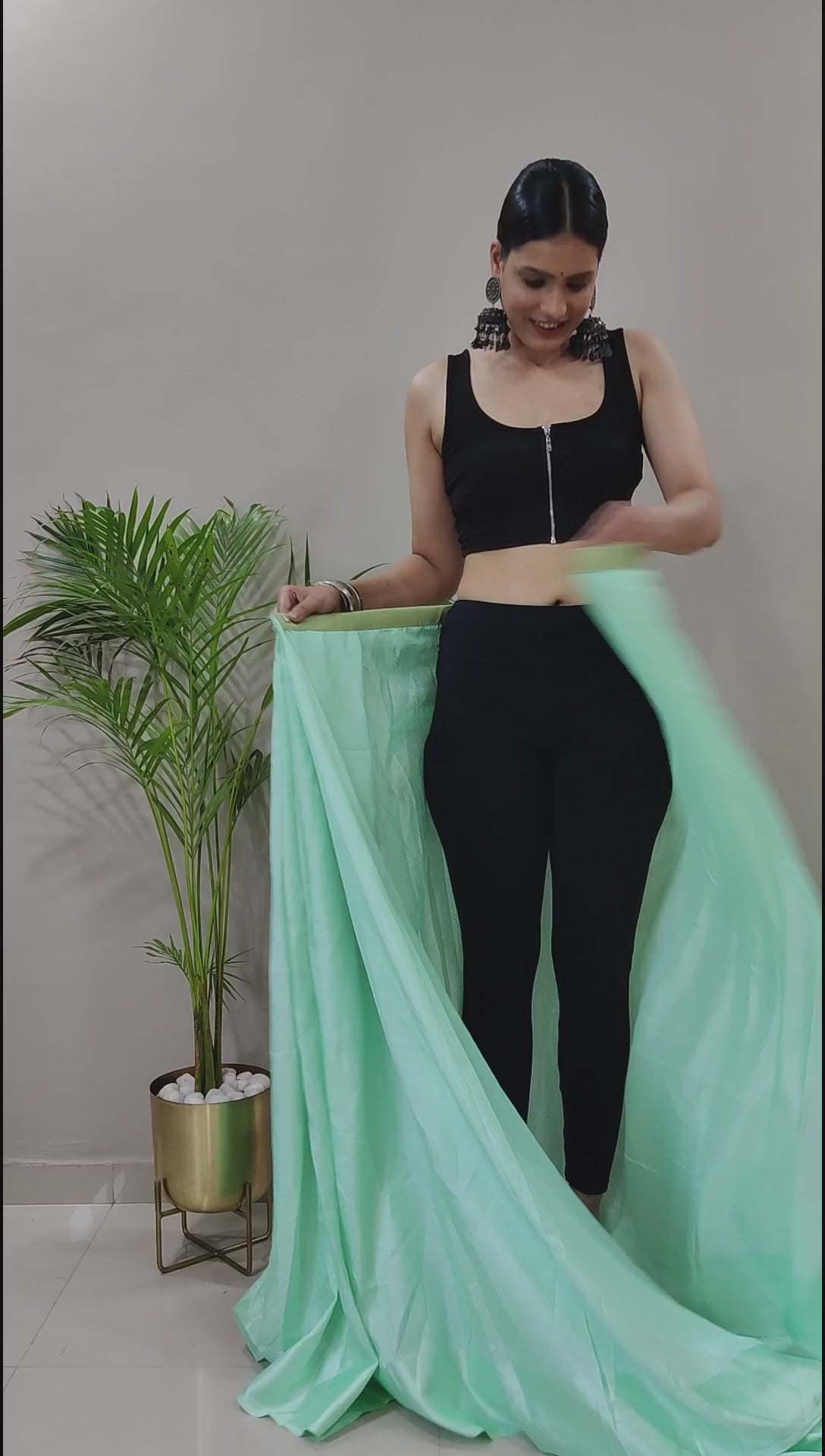 One Minute Ready To Wear New Classic look Glassy Green Saree