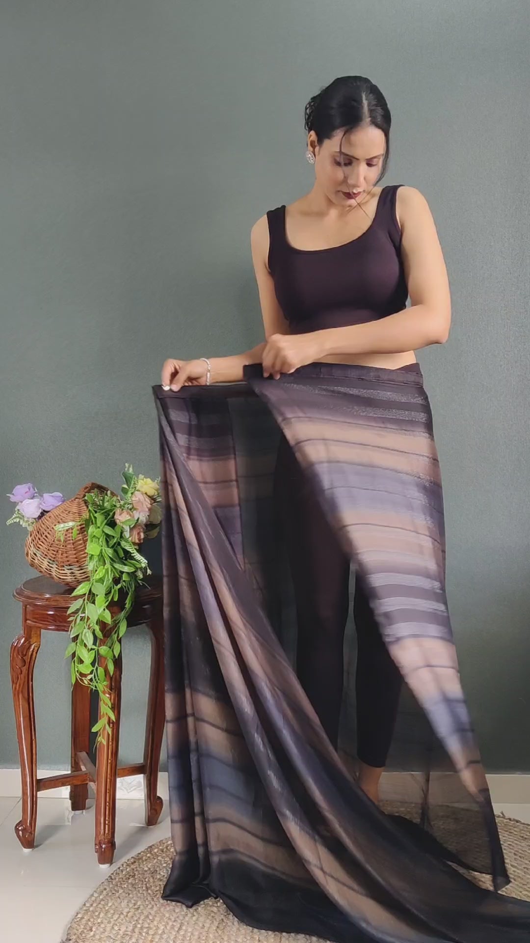 One Minute Ready to Wear New Premium Quelity Rich Chocolate Saree