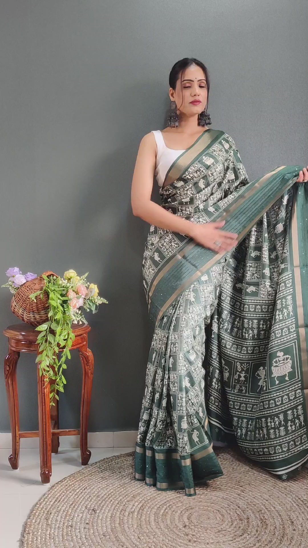 Fancy Dola Silk Jaipuri Print Henna Green Saree