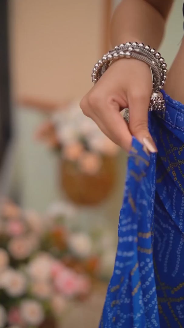 One Minute Ready To Wear Cobalt Cascade Soft Georgette Silk Saree