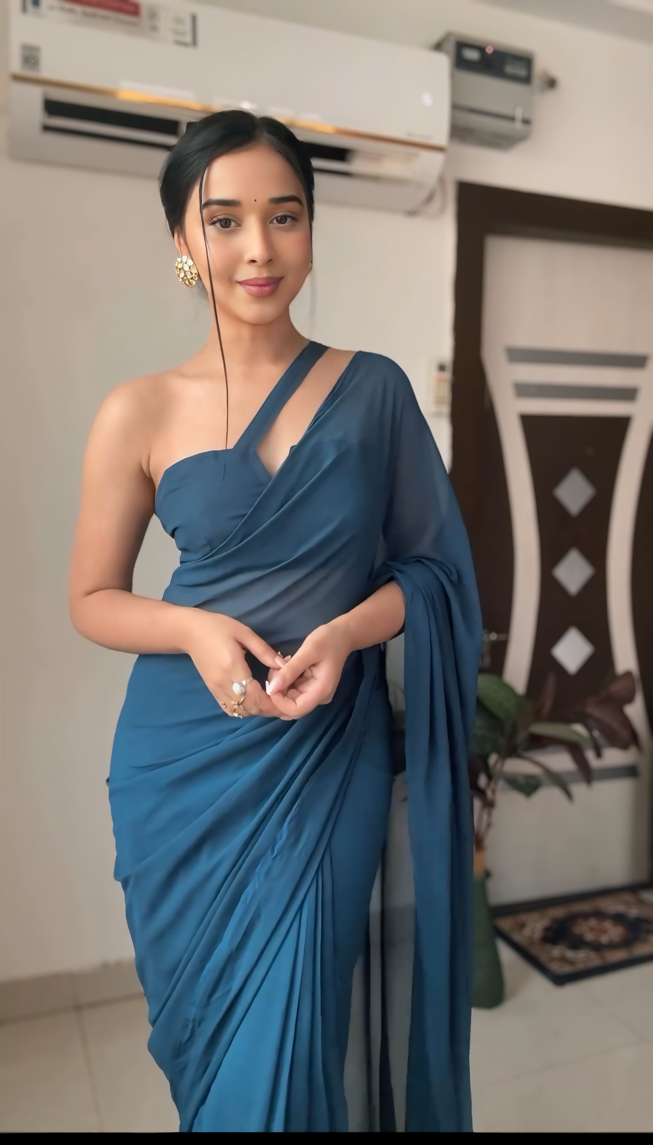 New One Minute Ready Wear Dark Blue Georgette Saree