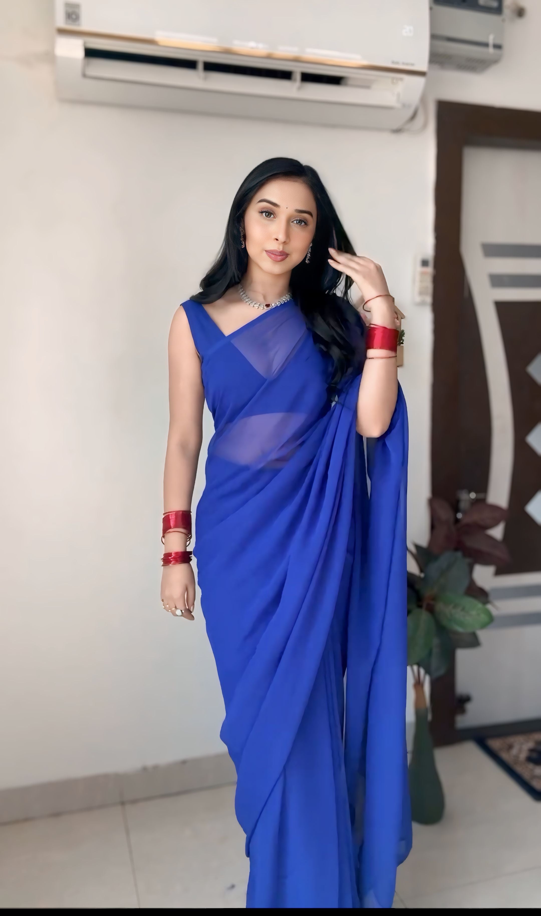 New One Minute Ready Wear Royal Blue Georgette Saree