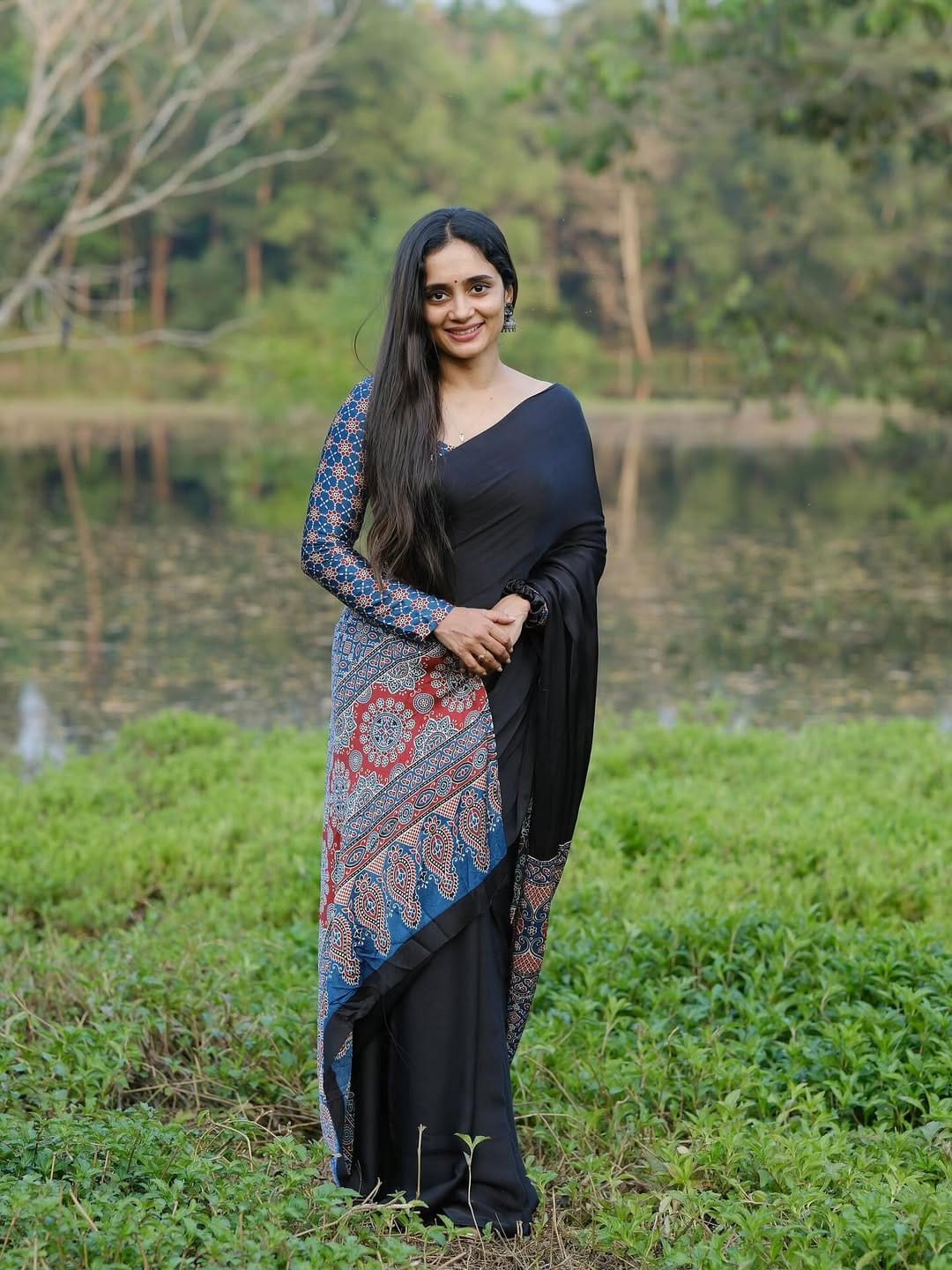 New One Minute Ready To Wear Digital Printed Crape Silk Black Saree